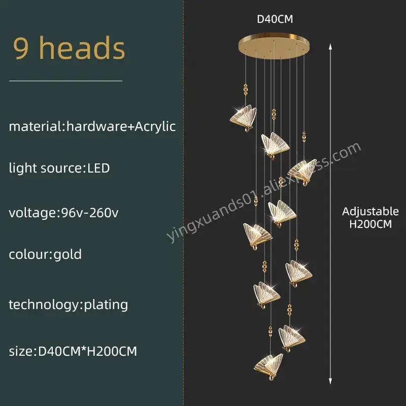 Modern gold butterfly acrylic chandelier living room pendant light