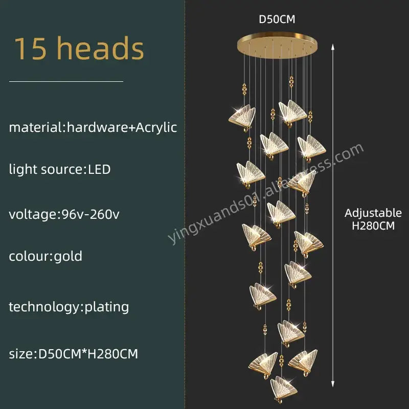 Modern gold butterfly acrylic chandelier living room pendant light