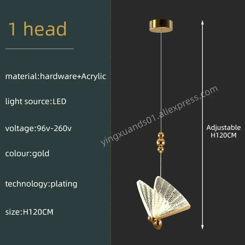 Modern gold butterfly acrylic chandelier living room pendant light