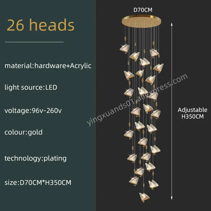 Modern gold butterfly acrylic chandelier living room pendant light