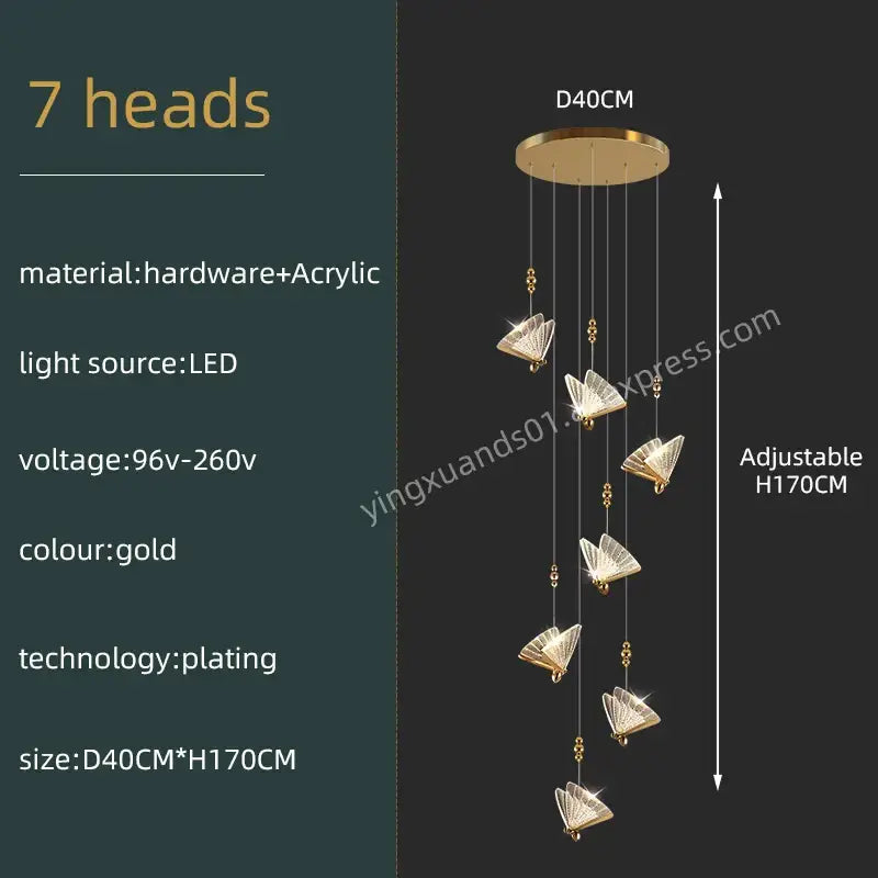 Modern gold butterfly acrylic chandelier living room pendant light
