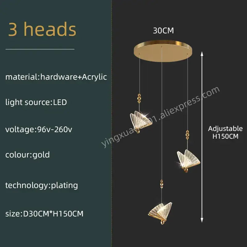 Modern gold butterfly acrylic chandelier living room pendant light