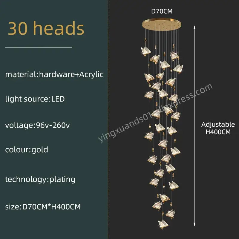 Modern gold butterfly acrylic chandelier living room pendant light