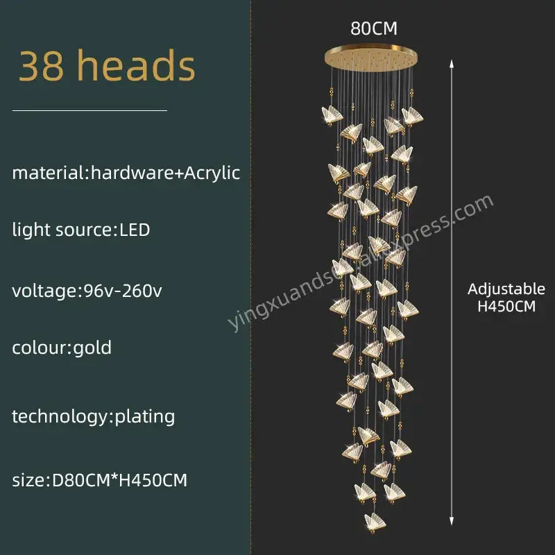 Modern gold butterfly acrylic chandelier living room pendant light