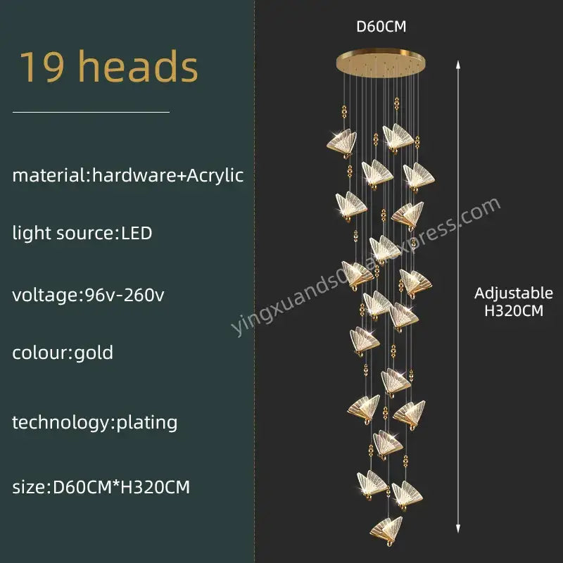 Modern gold butterfly acrylic chandelier living room pendant light