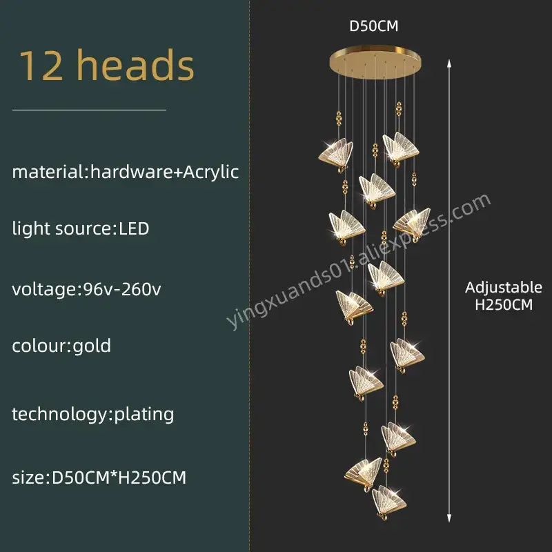 Modern gold butterfly acrylic chandelier living room pendant light