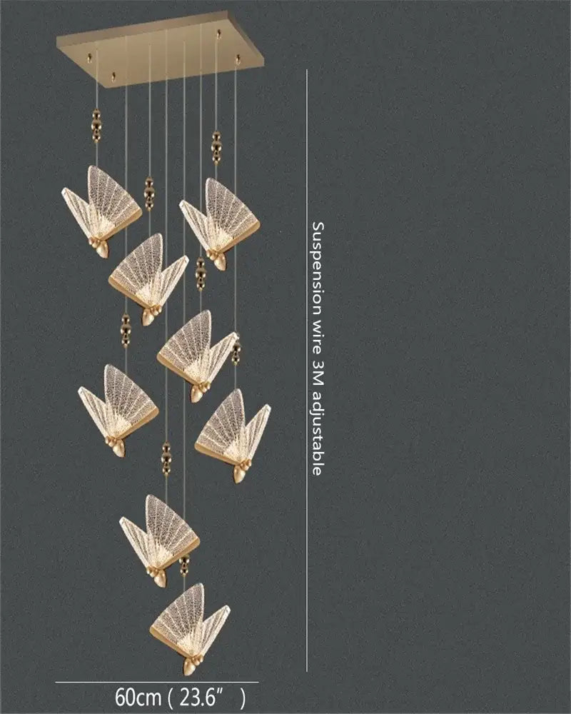 Modern gold butterfly led chandelier bedroom crystal pendant light