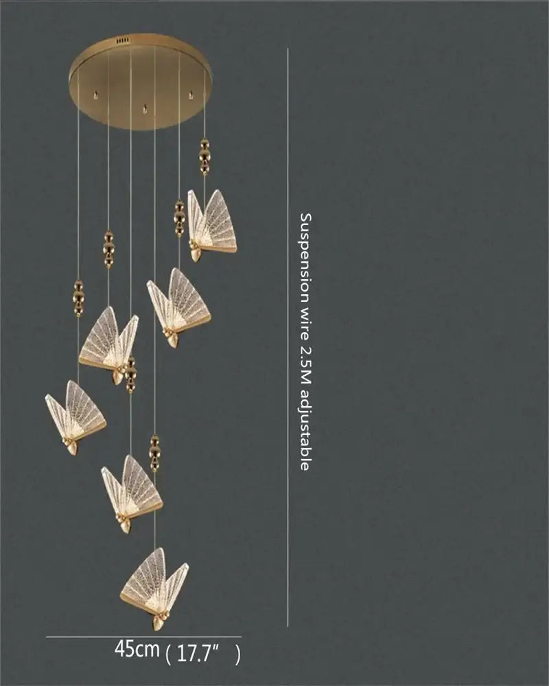 Modern gold butterfly led chandelier bedroom crystal pendant light