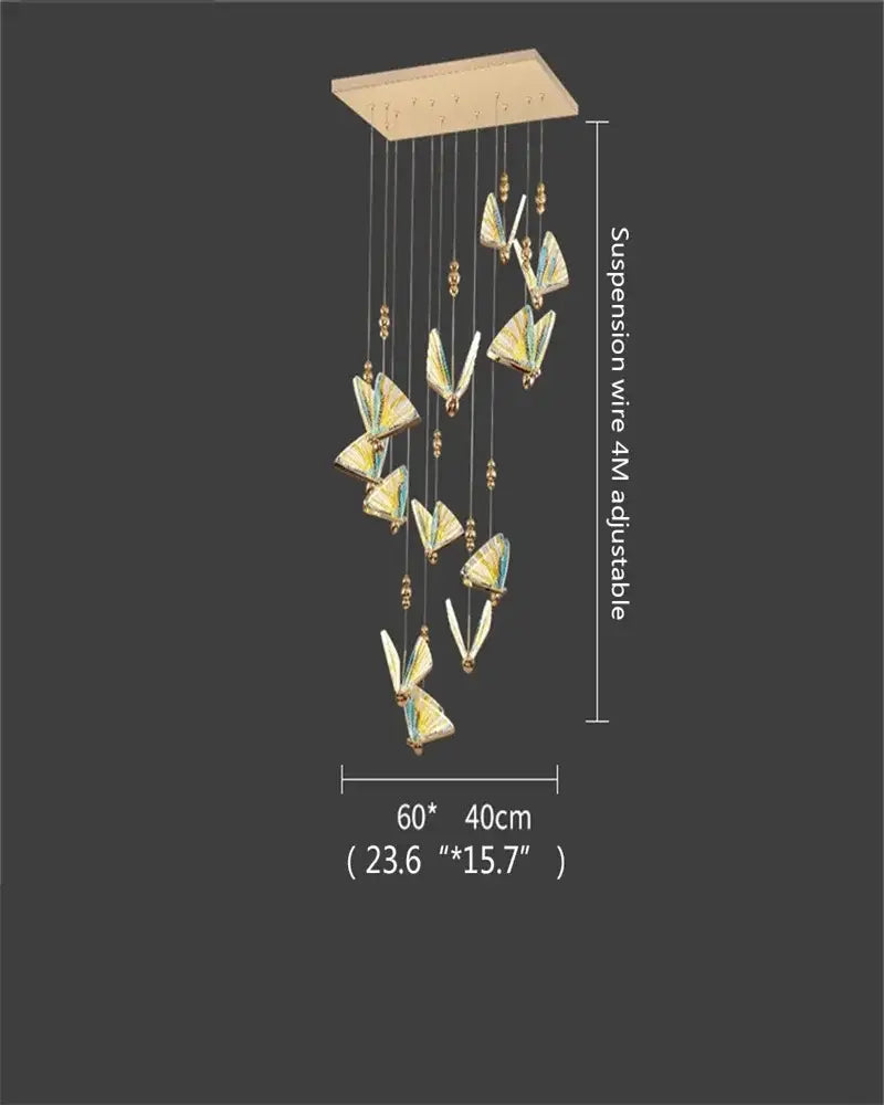 Modern gold butterfly led chandelier bedroom crystal pendant light