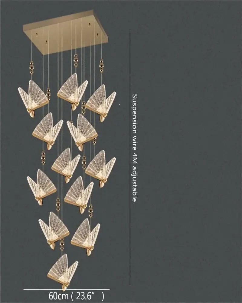 Modern gold butterfly led chandelier bedroom crystal pendant light