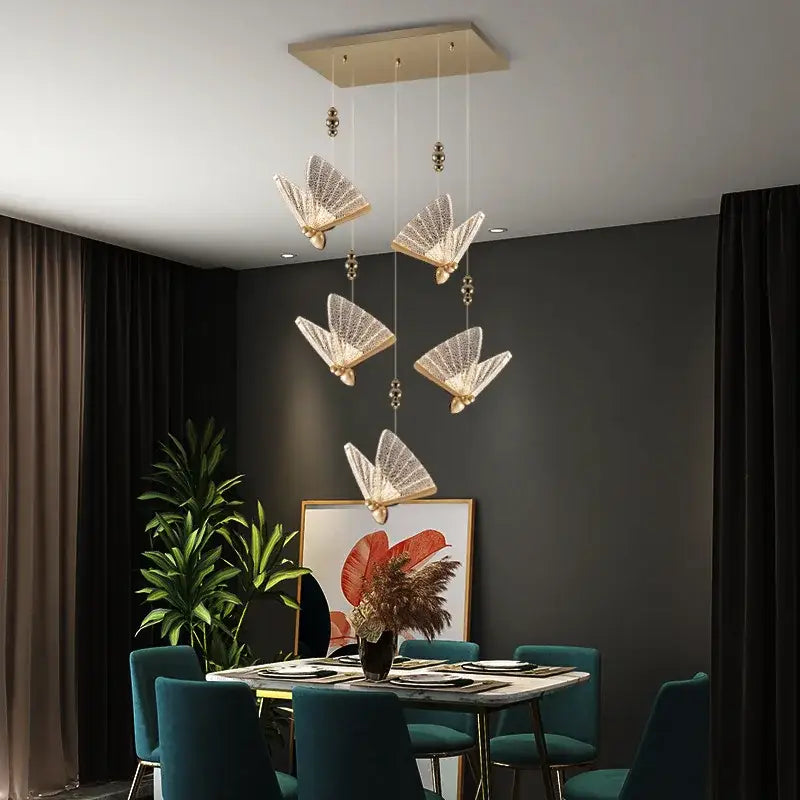 Modern gold butterfly led chandelier bedroom crystal pendant light