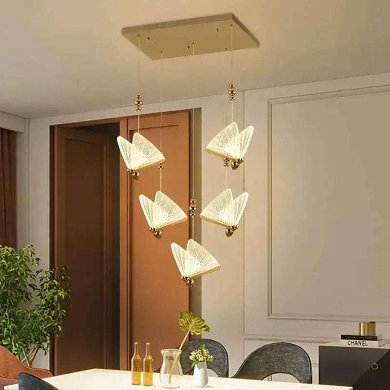 Modern gold butterfly led chandelier bedroom crystal pendant light
