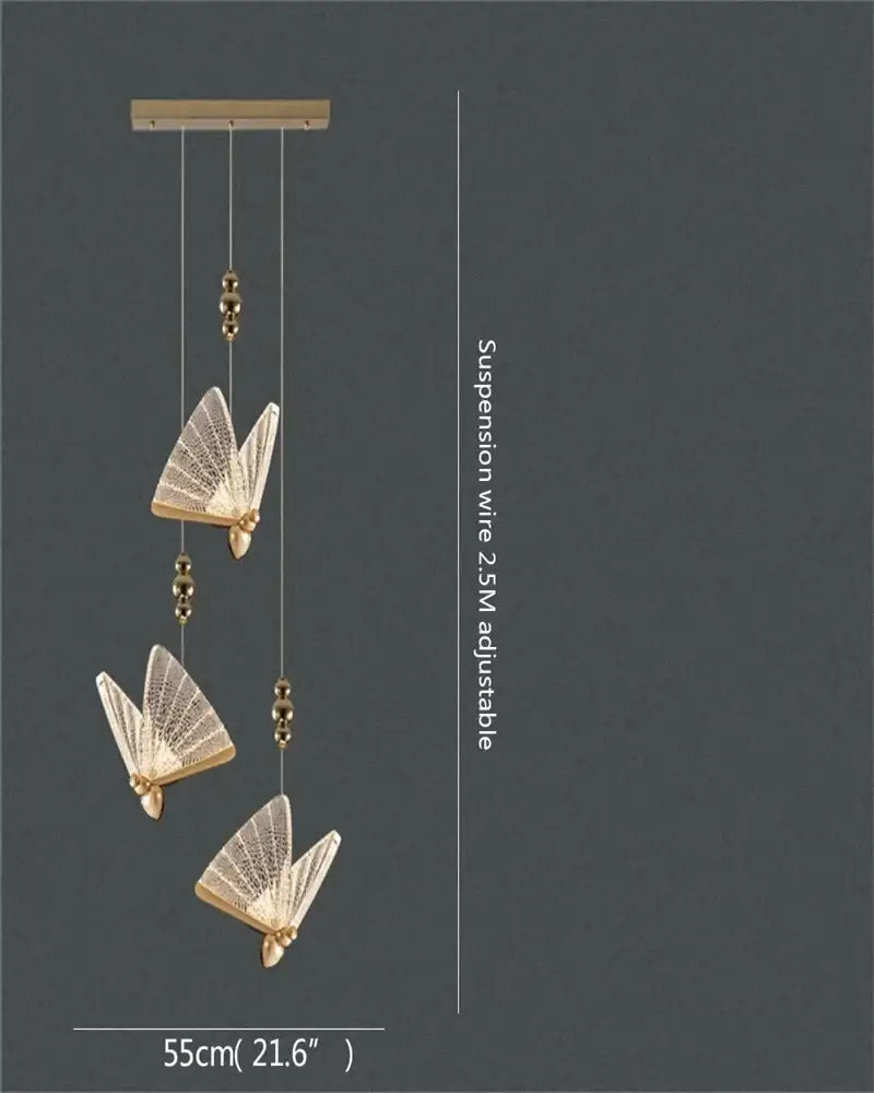 Modern gold butterfly led chandelier bedroom crystal pendant light