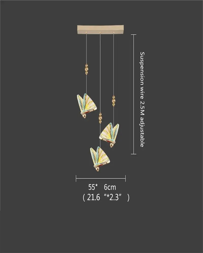 Modern gold butterfly led chandelier bedroom crystal pendant light
