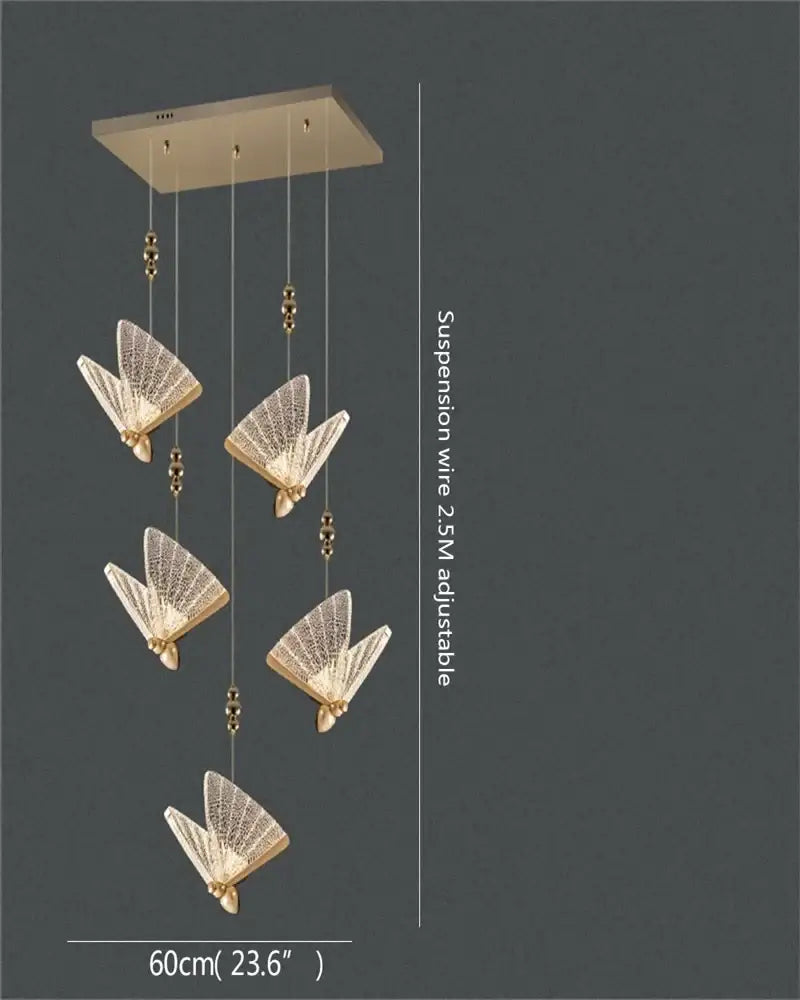 Modern gold butterfly led chandelier bedroom crystal pendant light