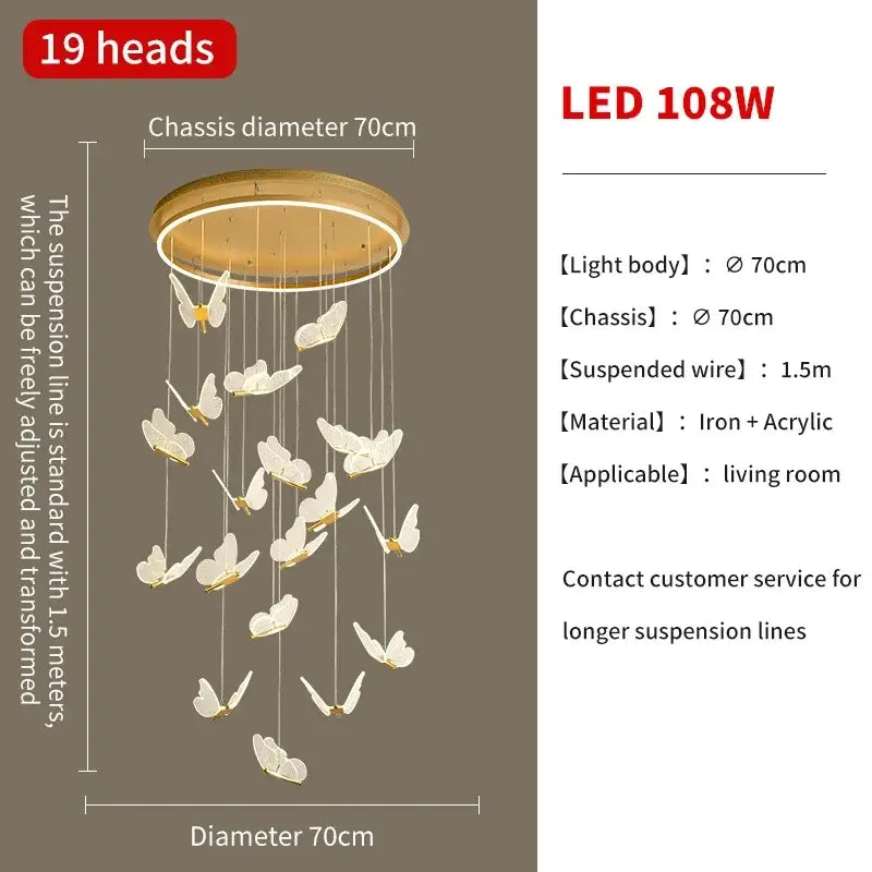 Modern gold butterfly led chandelier living room pendant light