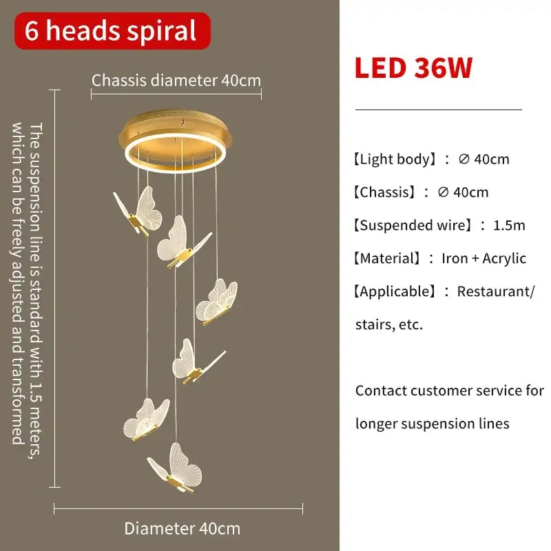 Modern gold butterfly led chandelier living room pendant light