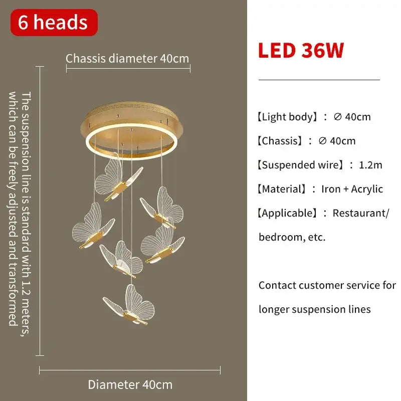 Modern gold butterfly led chandelier living room pendant light