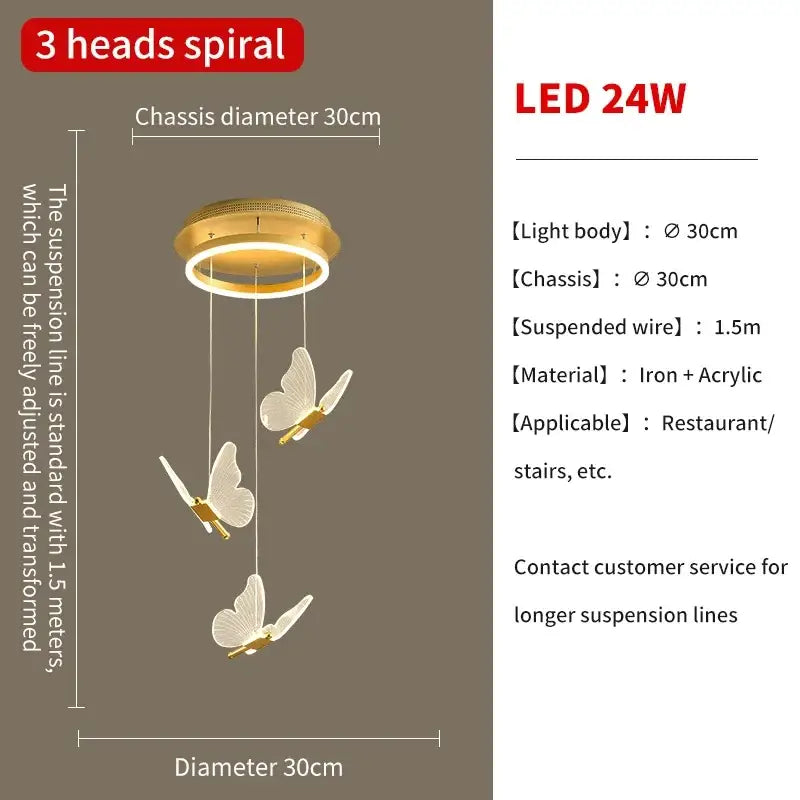 Modern gold butterfly led chandelier living room pendant light