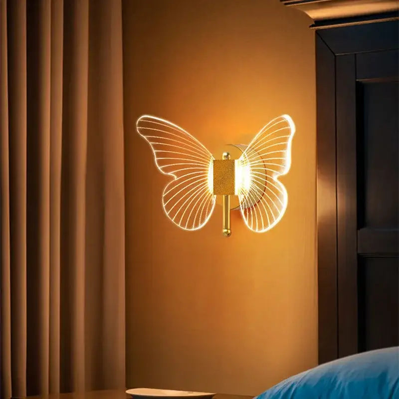 Modern gold butterfly nordic led wall lamp bedroom sconce