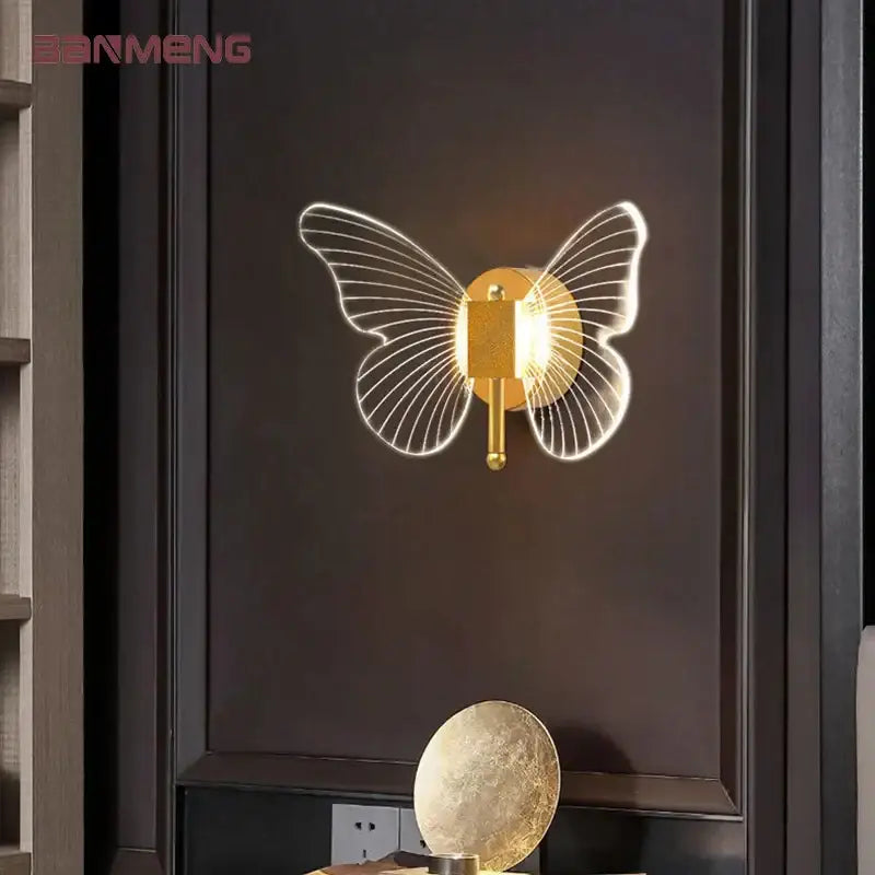 Modern gold butterfly nordic led wall lamp bedroom sconce