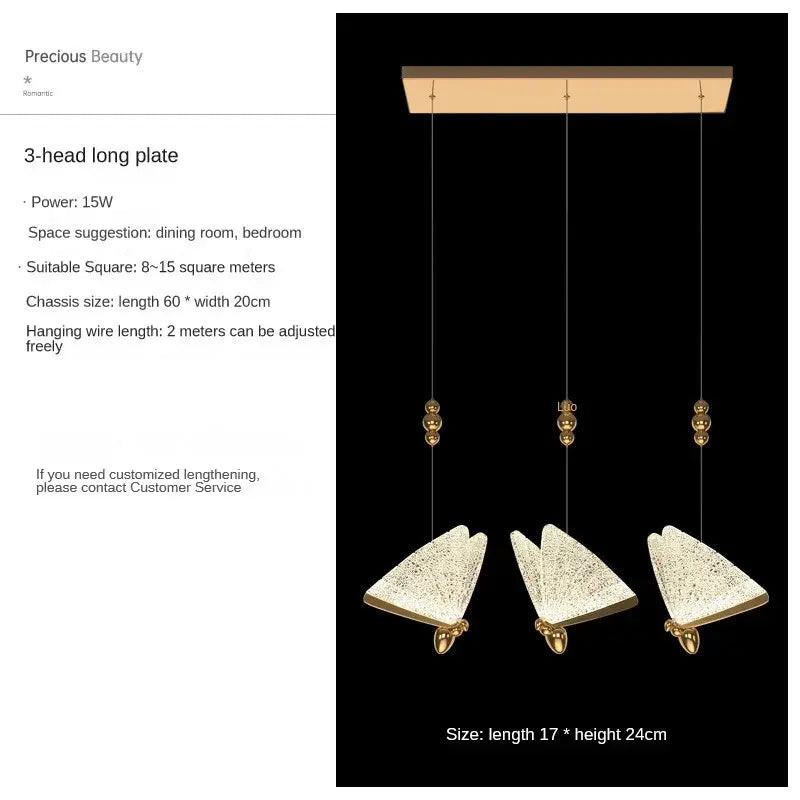 Modern gold butterfly pendant lamps bedroom luxury lighting fixtures
