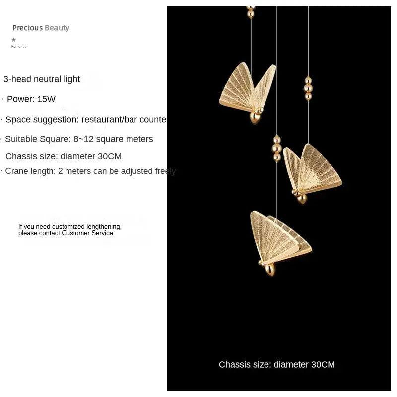 Modern gold butterfly pendant lamps bedroom luxury lighting fixtures