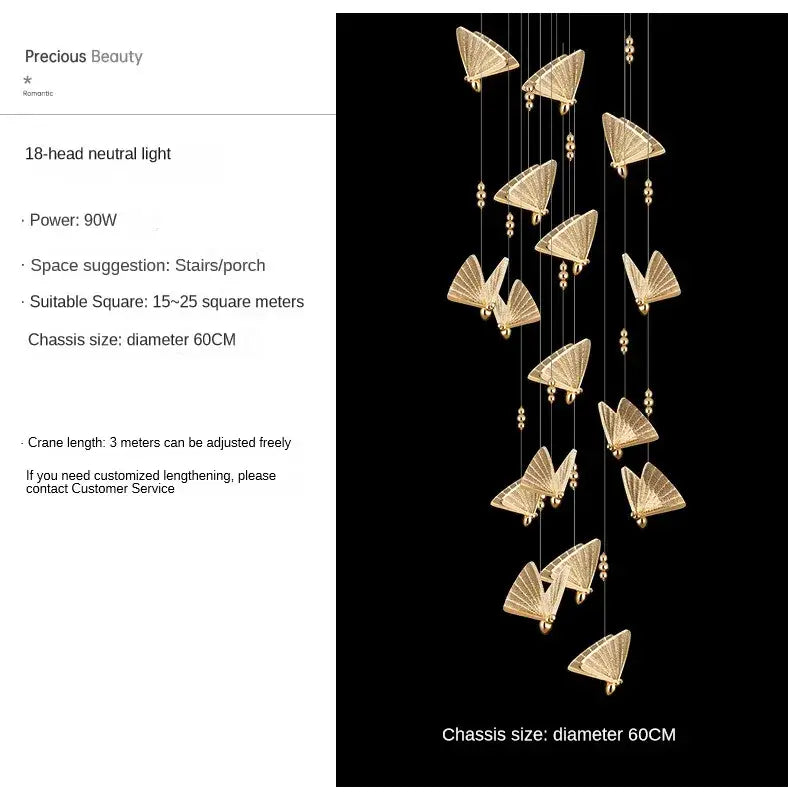 Modern gold butterfly pendant lamps bedroom luxury lighting fixtures