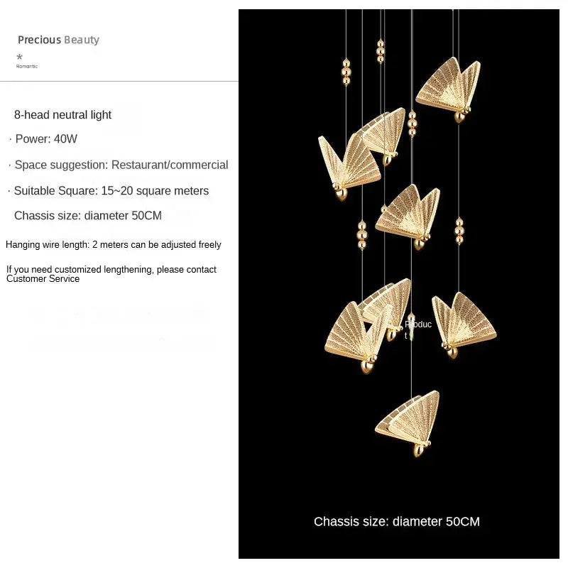 Modern gold butterfly pendant lamps bedroom luxury lighting fixtures