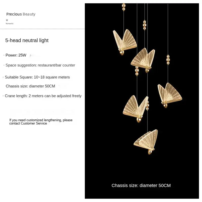 Modern gold butterfly pendant lamps bedroom luxury lighting fixtures