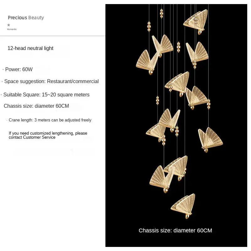 Modern gold butterfly pendant lamps bedroom luxury lighting fixtures