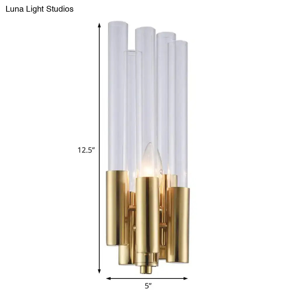 Modern gold candelabra sconce with flute crystal shade bedroom light