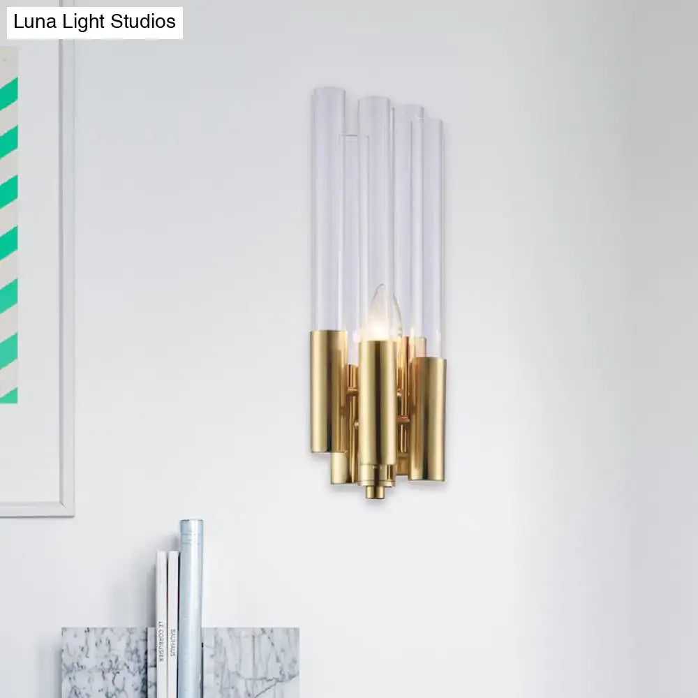 Modern gold candelabra sconce with flute crystal shade bedroom light