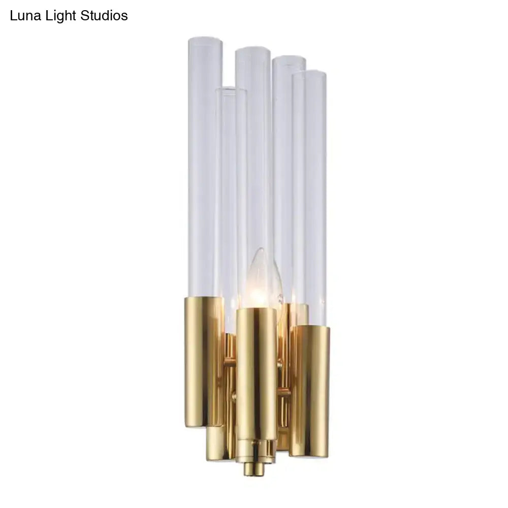 Modern gold candelabra sconce with flute crystal shade bedroom light