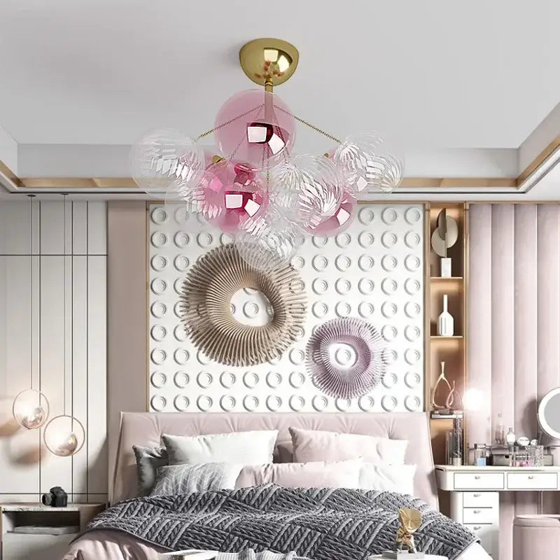 Modern gold cartoon bubble ball chandelier for kids room