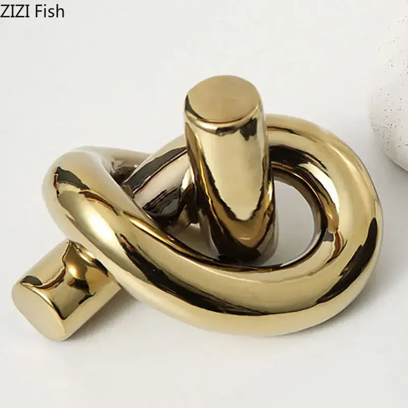 Modern gold ceramic knot sculpture living room abstract decor