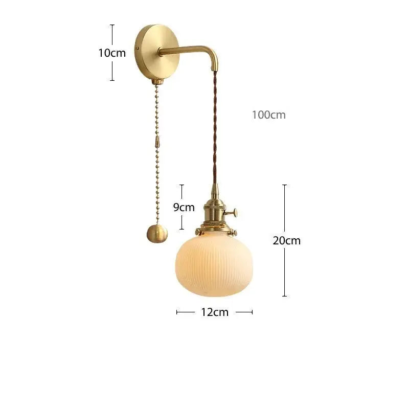 Modern gold ceramic wall lamp with ribbed shade for bedroom