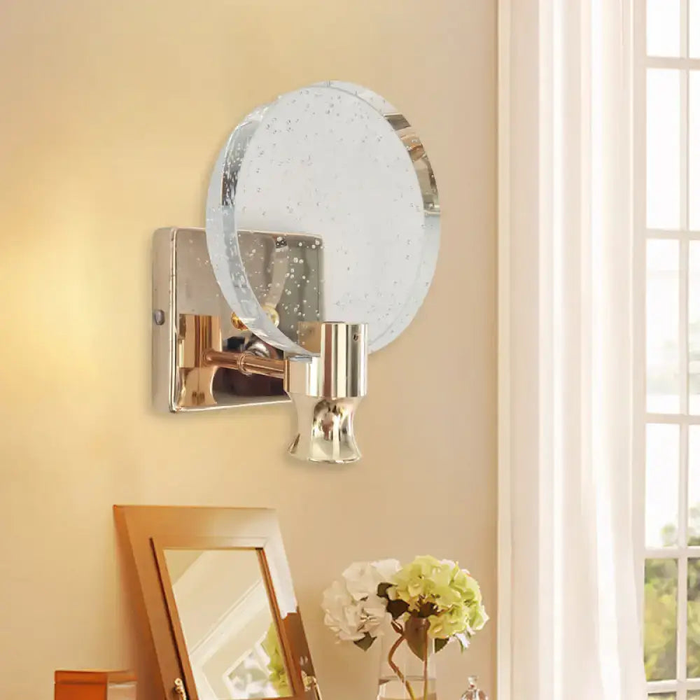Modern gold circle panel wall light bedroom bubble crystal sconce