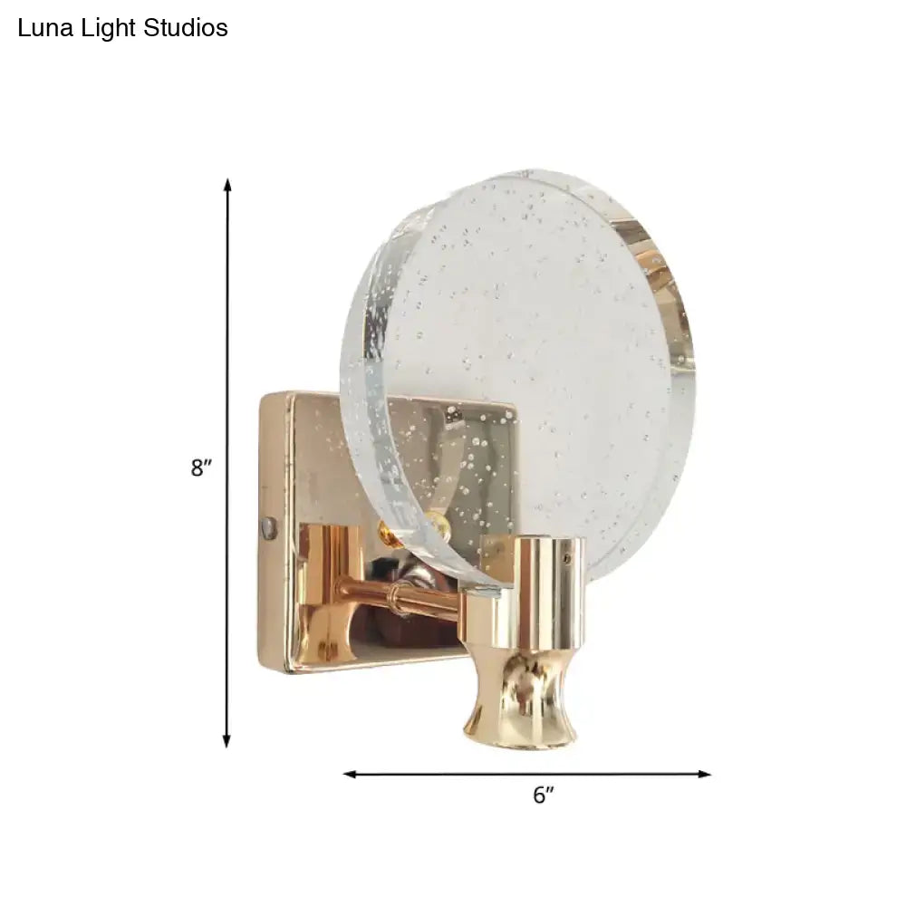 Modern gold circle panel wall light bedroom bubble crystal sconce