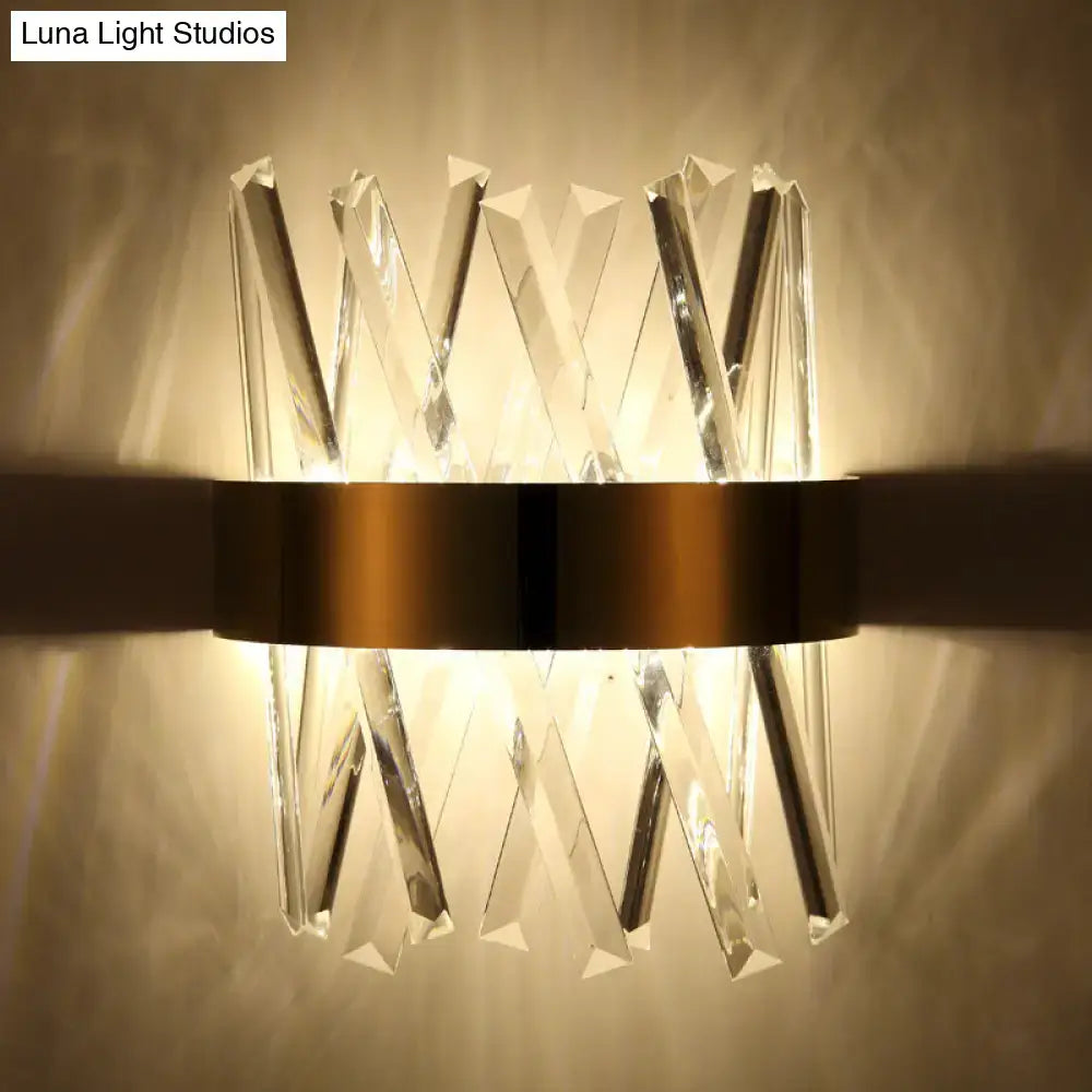 Modern gold clear crystal sconce bedroom wall fixture height 12in