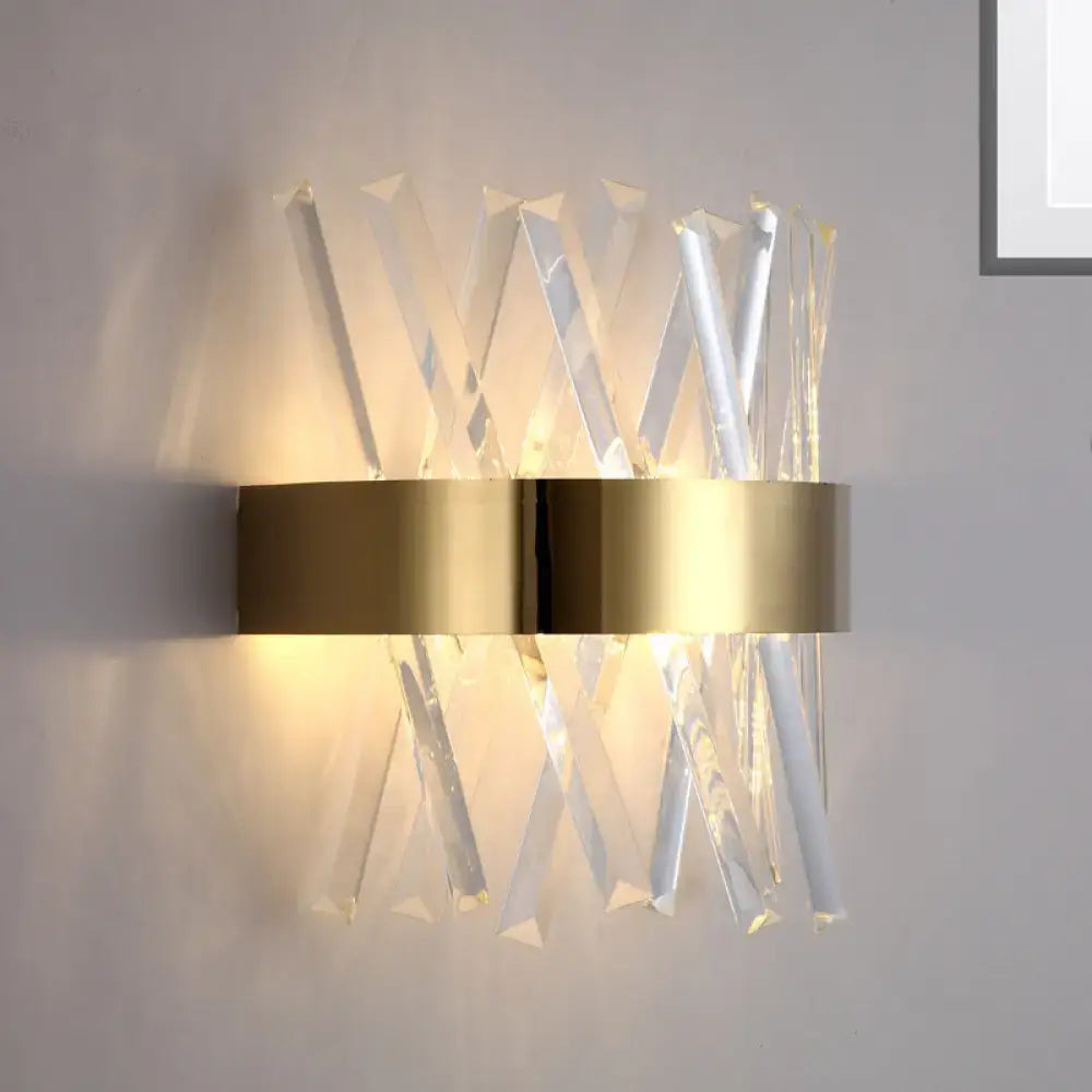 Modern gold clear crystal sconce bedroom wall fixture height 12in