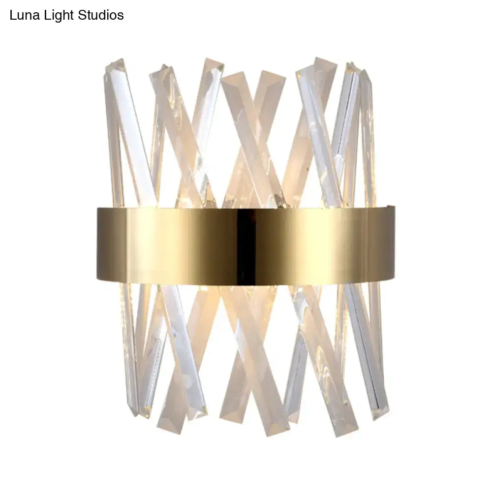 Modern gold clear crystal sconce bedroom wall fixture height 12in