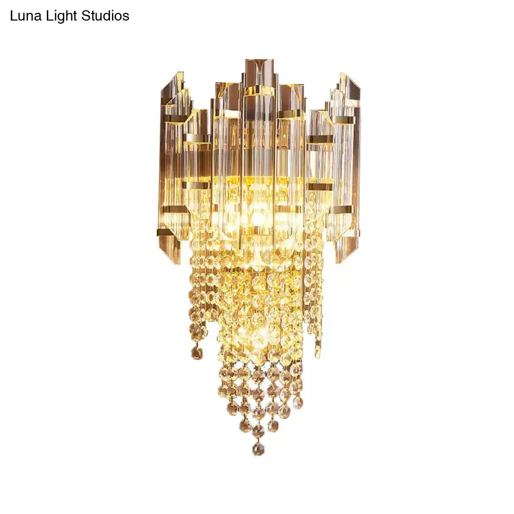 Modern gold clear crystal wall lamp bedroom tiered sconce