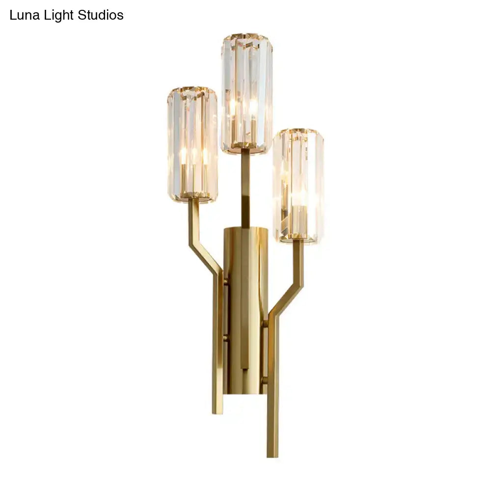 Modern gold crooked arm wall lamp – living room crystal sconce