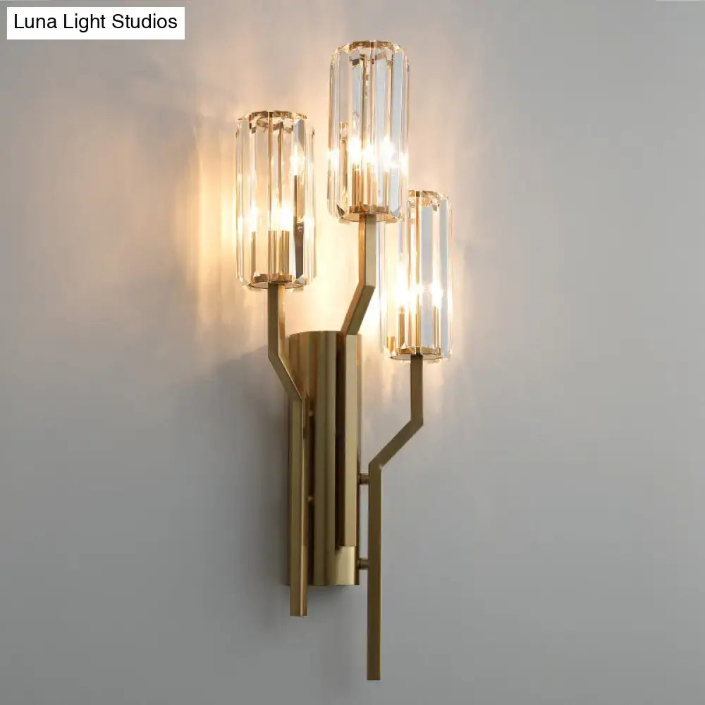 Modern gold crooked arm wall lamp – living room crystal sconce