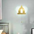Modern gold crown wall lamp with glowing heart outline and pull chain for stylish wall lighting in bedrooms