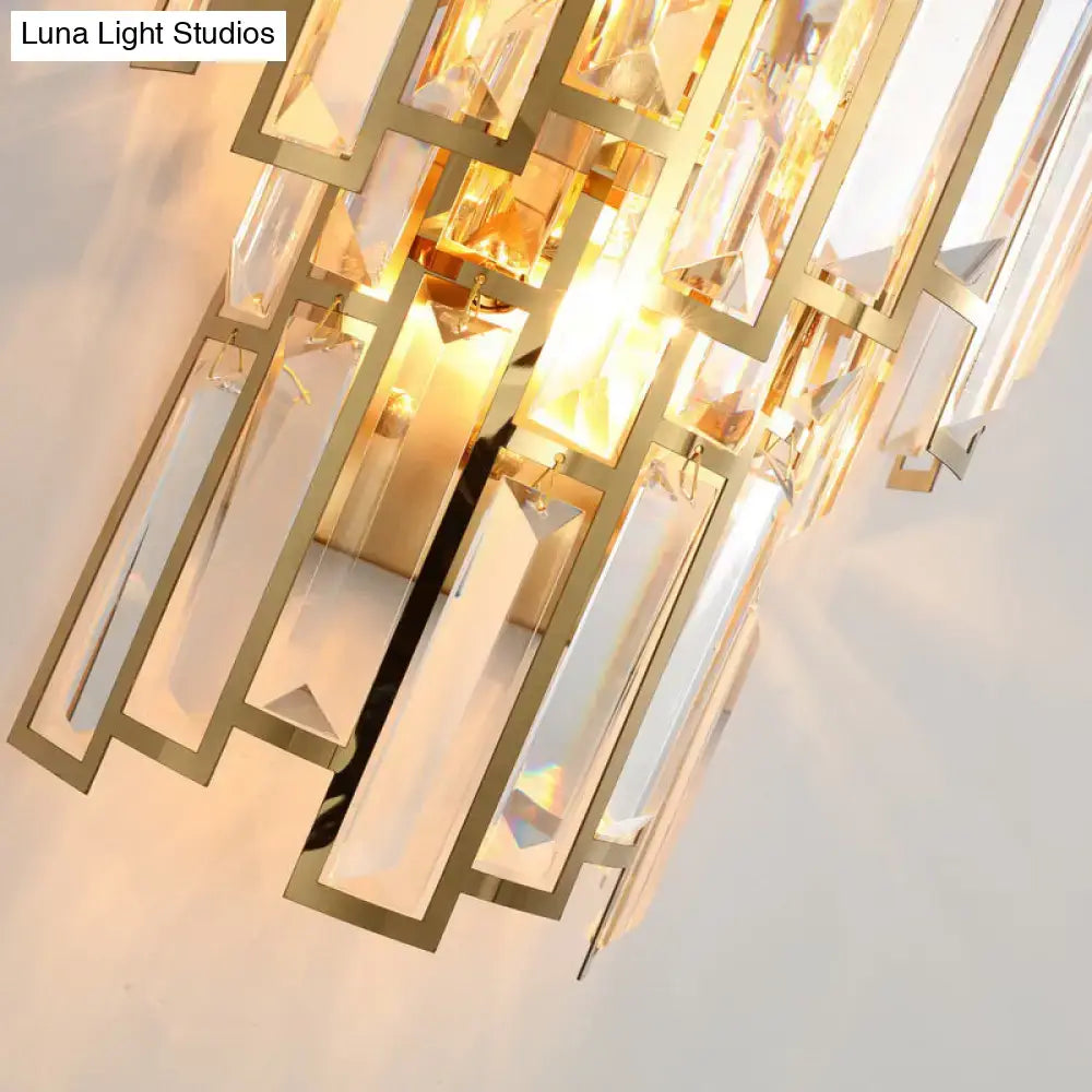 Modern gold crystal block sconce lighting bedroom wall lamp
