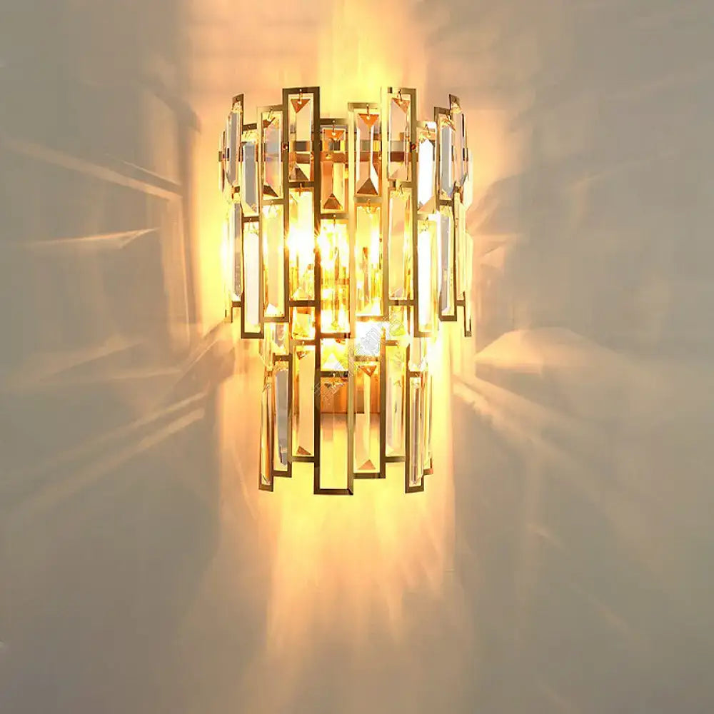 Modern gold crystal block sconce lighting bedroom wall lamp