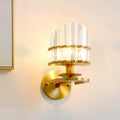 Modern gold wall lamp with tiered clear crystal block prisms for elegant living room lighting sconce