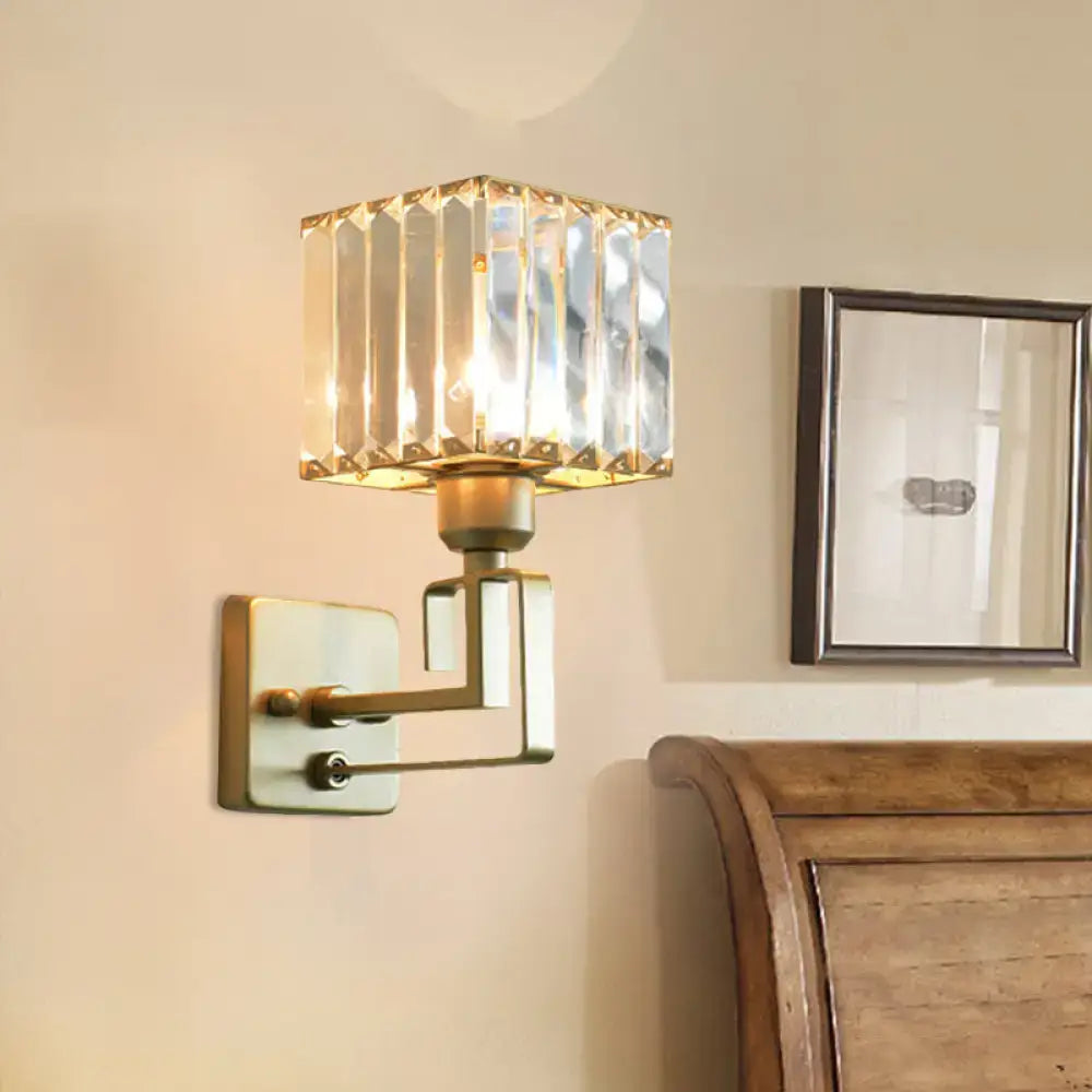 Modern gold crystal block wall sconce – bedroom lighting